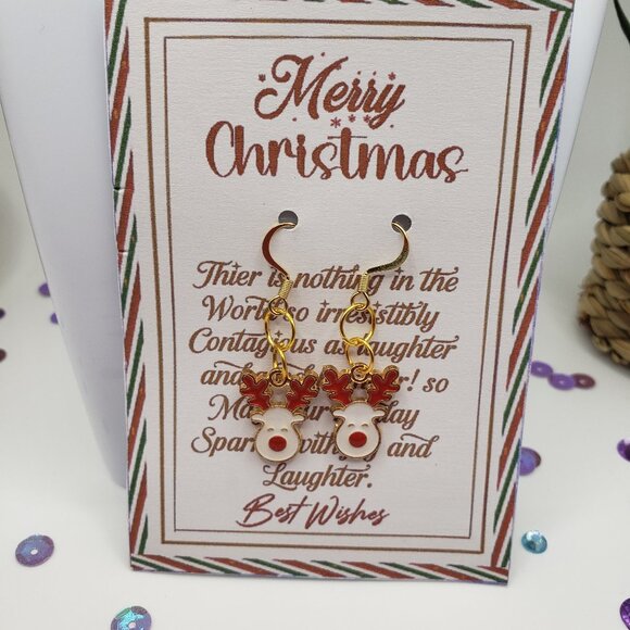 Hand Made Earrings Christmas Rudolph - Picture 1 of 1